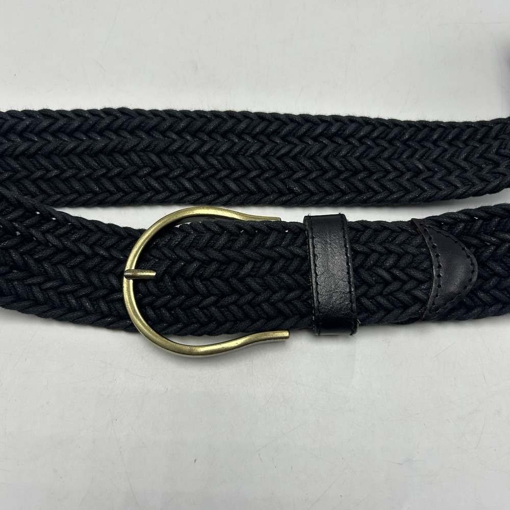 Coldwater Creek Statement Belt Womens S M Braided Black Cotton Leather Trim - Picture 3 of 9